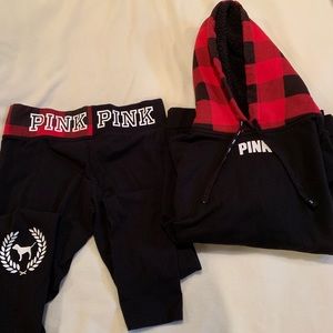 Pink sweatshirt and leggings outfit